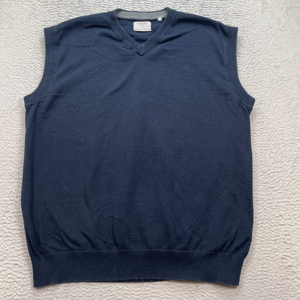 Linksoul Sweater Vest Men's Size XL Blue Sleeveless V Neck Cashmere Cotton Blend